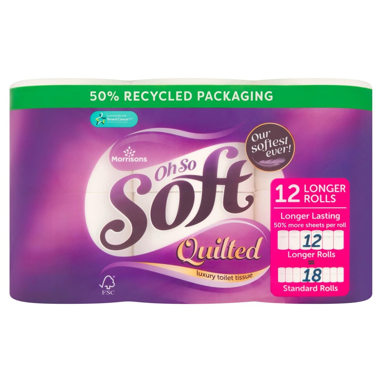 Morrisons Oh So Soft 12 Quilted Luxury Toilet Tissue Longer Rolls