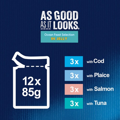 FELIX As Good As it Looks Ocean Feasts in Jelly Wet Cat Food 12x85g