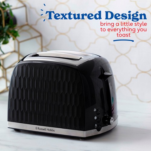 Russell Hobbs Black Honeycomb 2 Slice Toaster 