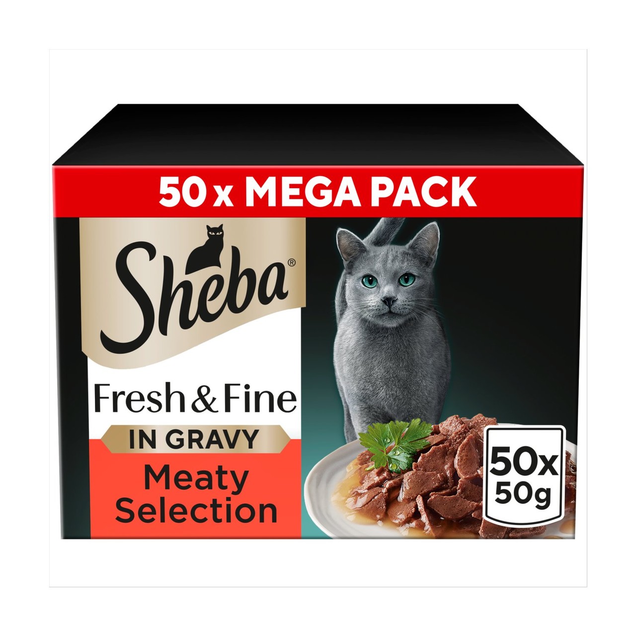 Sheba Fresh & Fine Pouches Meaty Pieces In Gravy 50x50g