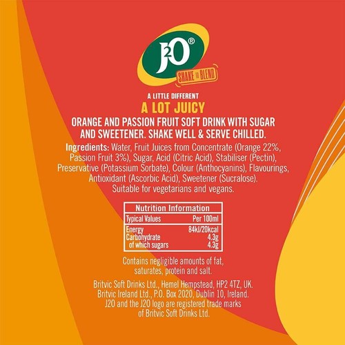 J2O Orange & Passion Fruit 4 Bottles