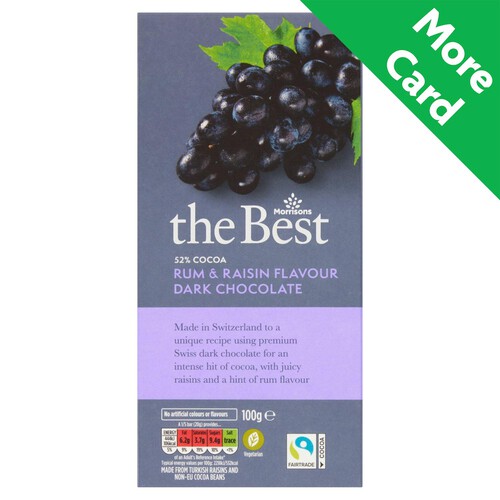 Morrisons The Best 52% Cocoa Dark Chocolate Rum & Raisin