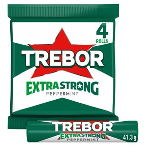 Trebor Extra Strong Peppermint Mints Rolls 4 Pack 145g (4 x 36.4g)