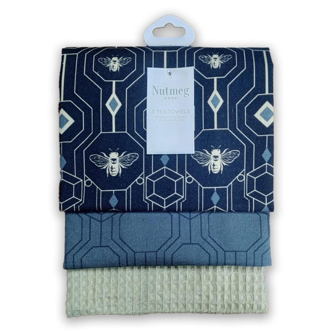 Nutmeg Home Geo Bee Tea Towel 3 Pk
