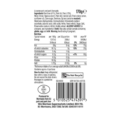Morrisons Coarse Ardennes Pate 170g
