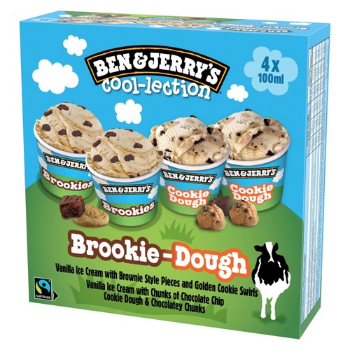 Ben & Jerry's Brookie-Dough Mini Ice Cream Tub Multipack 4 x 100ml