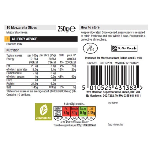 Morrisons Mozzarella Slices 250g