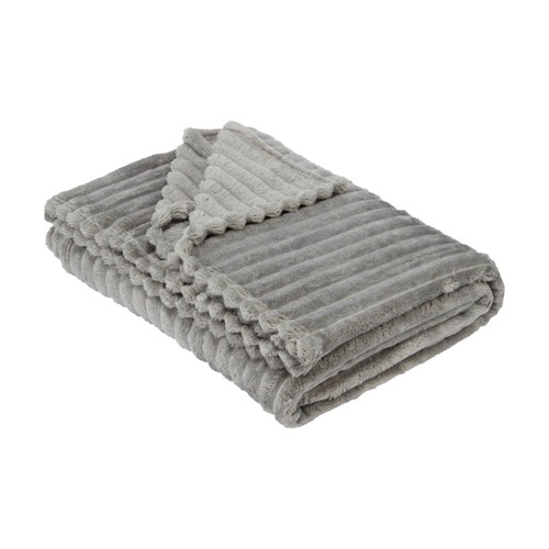 Home Style Faux Fur Stripe Throw Light Grey 150 x 200cm