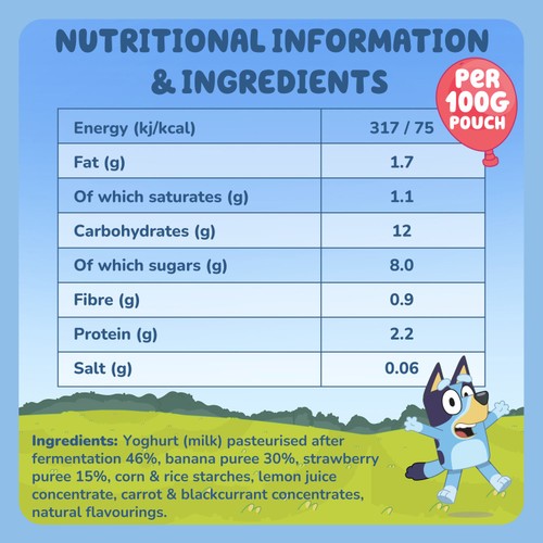 Goodies Bluey Banana & Strawberry Yoghurt Pouch Multipack 4x100g