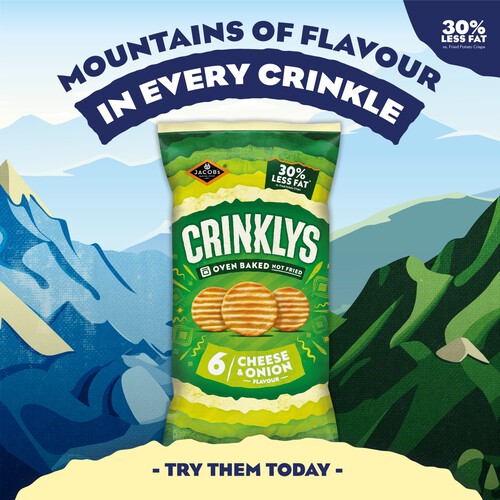 Jacob's Crinklys Cheese & Onion 30% Less Fat 6 Pack Multipack Snacks