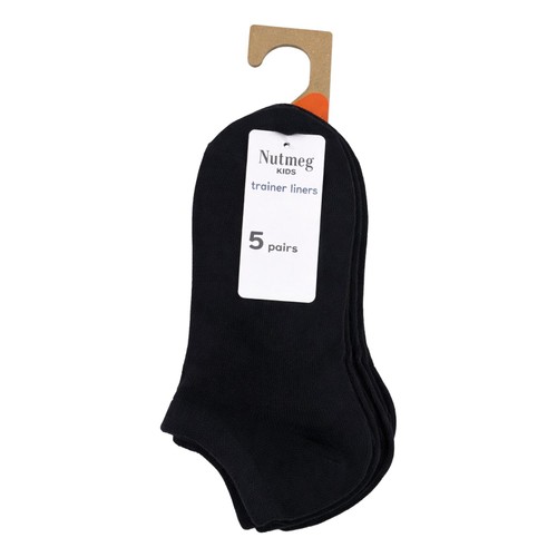 Nutmeg 12.5-3.5 Black Trainer Liner Socks 5 Pack