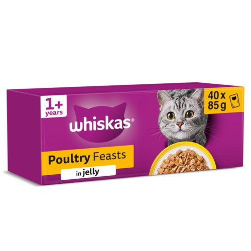 Whiskas 1+ Poultry Feasts Adult Wet Cat Food Pouches in Jelly