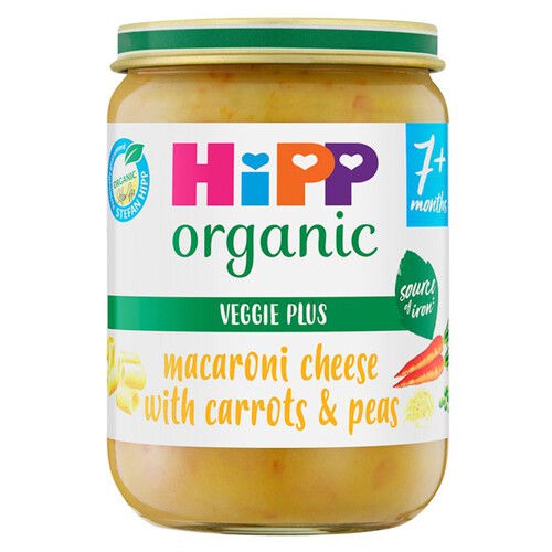 Hipp Organic Macaroni Cheese With Carrot & Peas Baby Food Jar 7M+ 