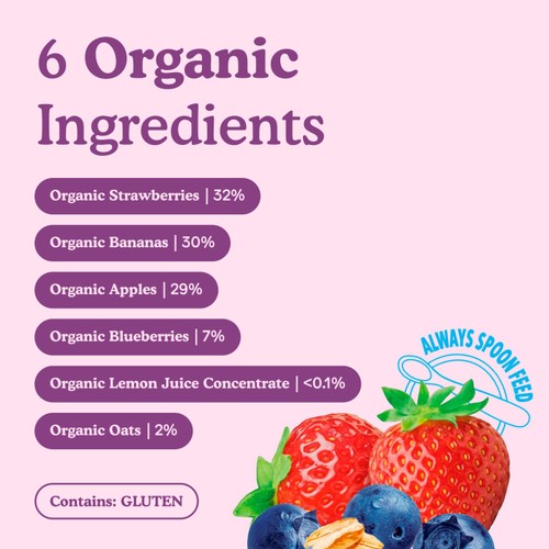 Little Freddie Organic Strawberry, Blueberry & Oats Baby Food Pouch 6+ M