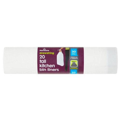 Morrisons 30L Drawstring Tall Kitchen Bin Liners