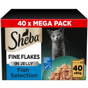 SHEBA® Fine Flakes Adult Wet Cat Food Fish Selection in Jelly 40 x 85g Pouch