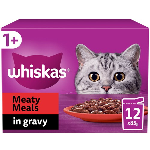 Whiskas 1+ Meaty Meals Adult Wet Cat Food Pouches in Gravy