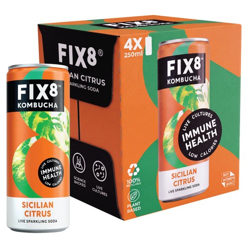 Fix8 Kombucha Sicilian Citrus Live Sparkling Soda 4 x 250ml