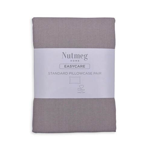 Nutmeg Home Easy Care Grey Standard Pillow Cases 2Pk