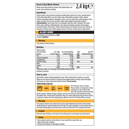 Morrisons Roast In Bag Large Chicken,Pork,Leek & Bacon Stuffing 2.4kg