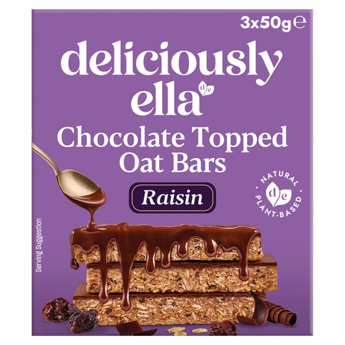 Deliciously Ella Raisin Chocolate Topped Oat Bars Multipack  3x50g