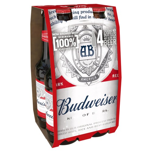 Budweiser Lager Beer Bottles 4x300ml