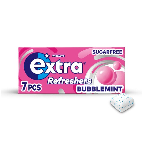 Extra Refreshers Bubblemint Sugar Free Chewing Gum Handy Box 7 Pieces