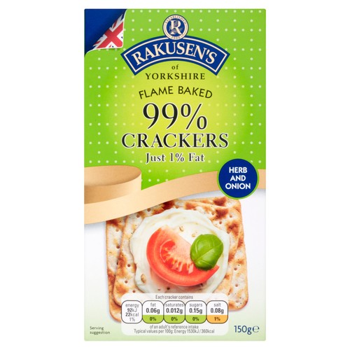 Rakusens 99% Fat Free Crackers Herb & Onion 