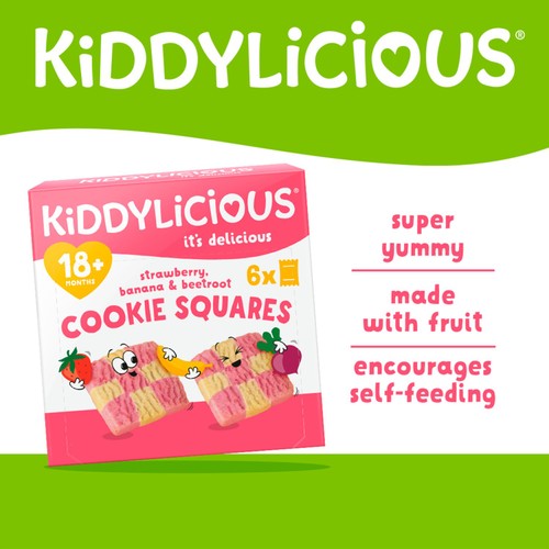 Kiddylicious Strawberry, Banana & Beetroot Cookie Squares 18+M 6x24g