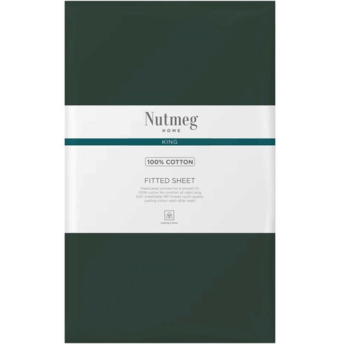 Nutmeg Forest Green 100% Cotton King Fitted Sheet