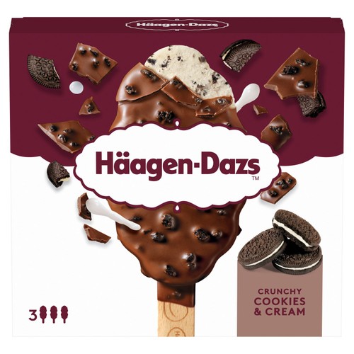 Haagen Dazs 3 Crunchy Cookies & Cream Ice Cream Sticks