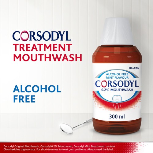 Corsodyl Medicated Antibacterial Mouthwash Mint, Alcohol Free, 300ml