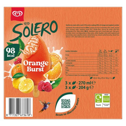 Solero Orange Burst Ice Cream Sticks 3 x 90ml