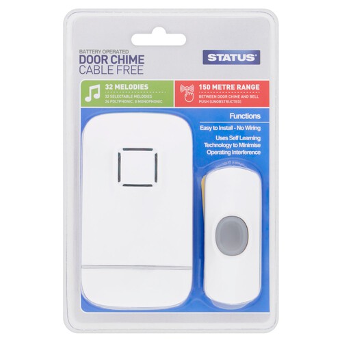 Status Cable Free Battery Operated Door Chime White