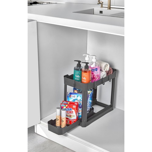 DWW Home Adjustable Undersink Organiser Black