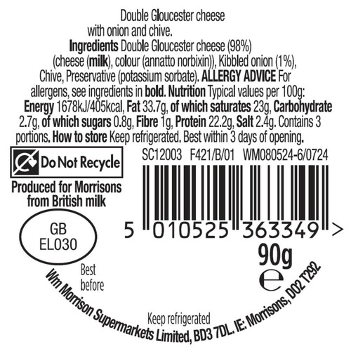 Morrisons Double Gloucester With Onion & Chive Truckle 