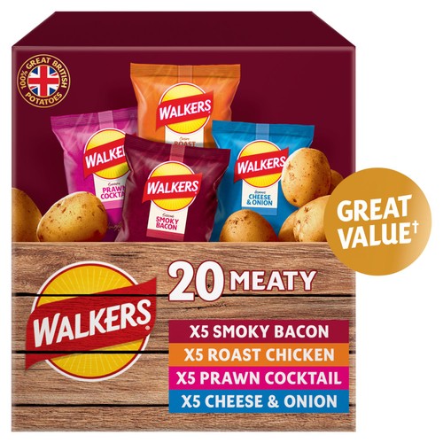 Walkers Meaty Variety Multipack Crisps Box 20 x 25g