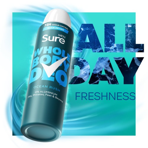 Sure Men Ocean Rush Whole Body Deodorant Spray 72h Odour Control   150ml