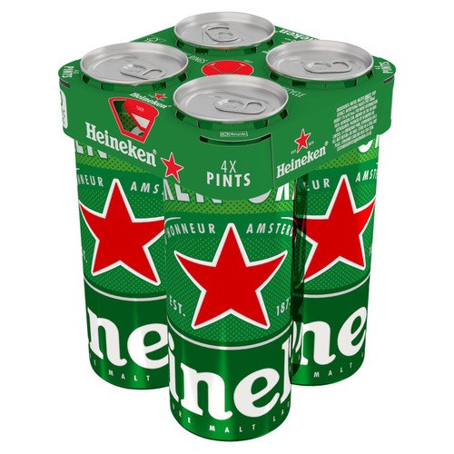Heineken Original Premium Lager Beer 5% ABV Pint Cans 4x568ml