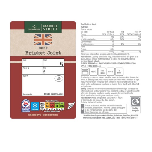 Morrisons British Beef Brisket Joint Medium 1kg