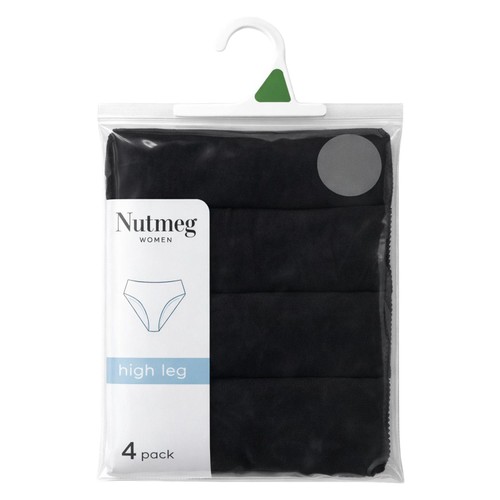 Nutmeg Size 10 Ladies High Leg Briefs Black 4 Pack 