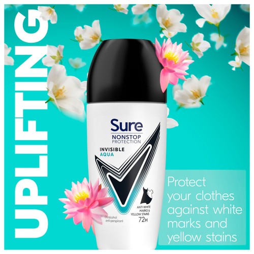 Sure Antiperspirant Deodorant Roll On Nonstop Invisible Aqua 50ml