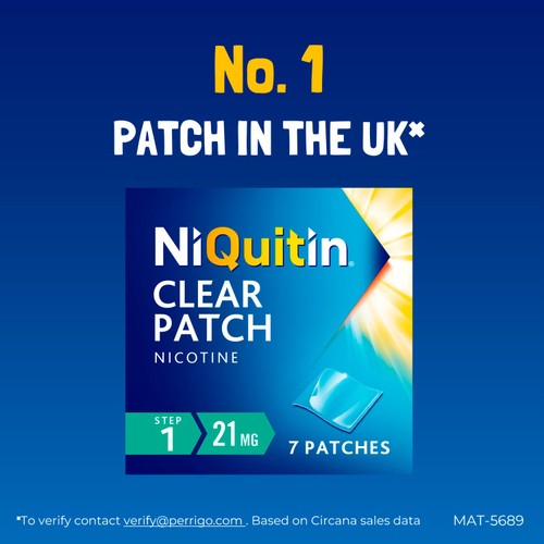 NiQuitin Clear Patch - Step 1 21mg, 14 Nicotine Patches - Stop Smoking Aid