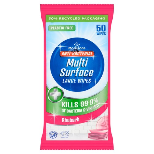 Morrisons 50 Rhubarb Anti Bacterial Multi Surface Large Wipes