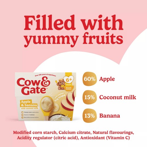 Cow & Gate Apple, Banana with Coconut Milk Baby Food Pot 6+ Months 4x95g