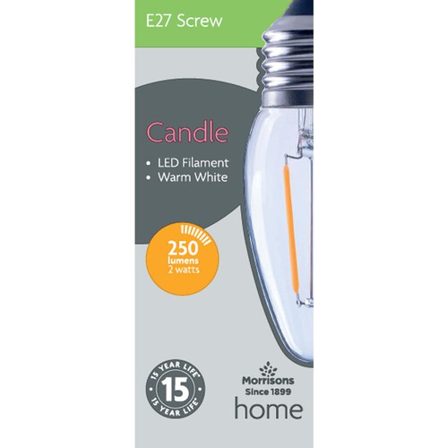 Morrisons LED Filament Candle 250 Lumens Es 2w 1pk Light Bulb 