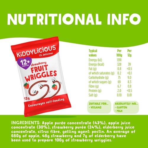 Kiddylicious Strawberry Wriggles Baby Snacks 