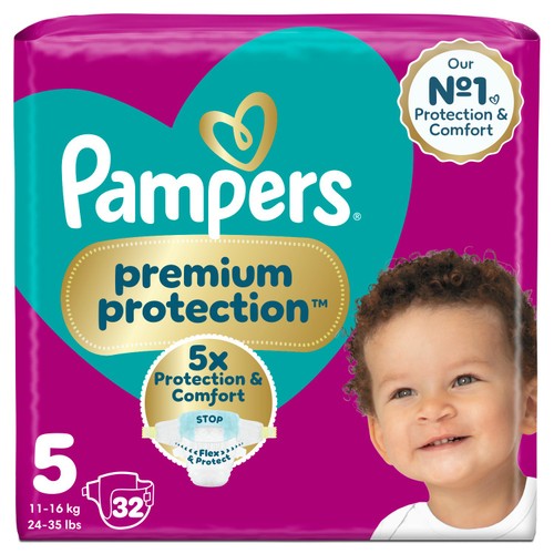 Pampers Premium Protection Size 5, 32 Nappies, 11kg - 16kg, Essential Pack