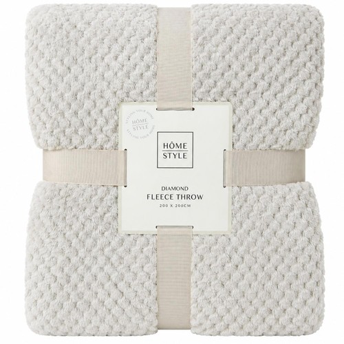 Morrisons Diamond Fleece Throw 200X200Cm Cream