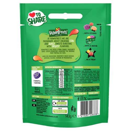 Rowntree's Fruit Pastilles Vegan Friendly Sweets Sharing Bag 143g